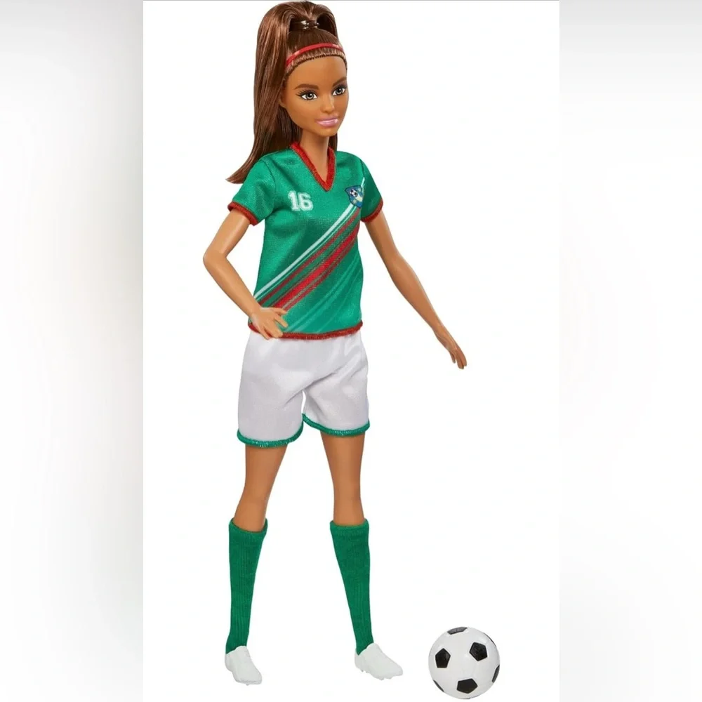 Barbie Soccer Player Doll with Green Jersey and White Shorts - Picture 2 of 6